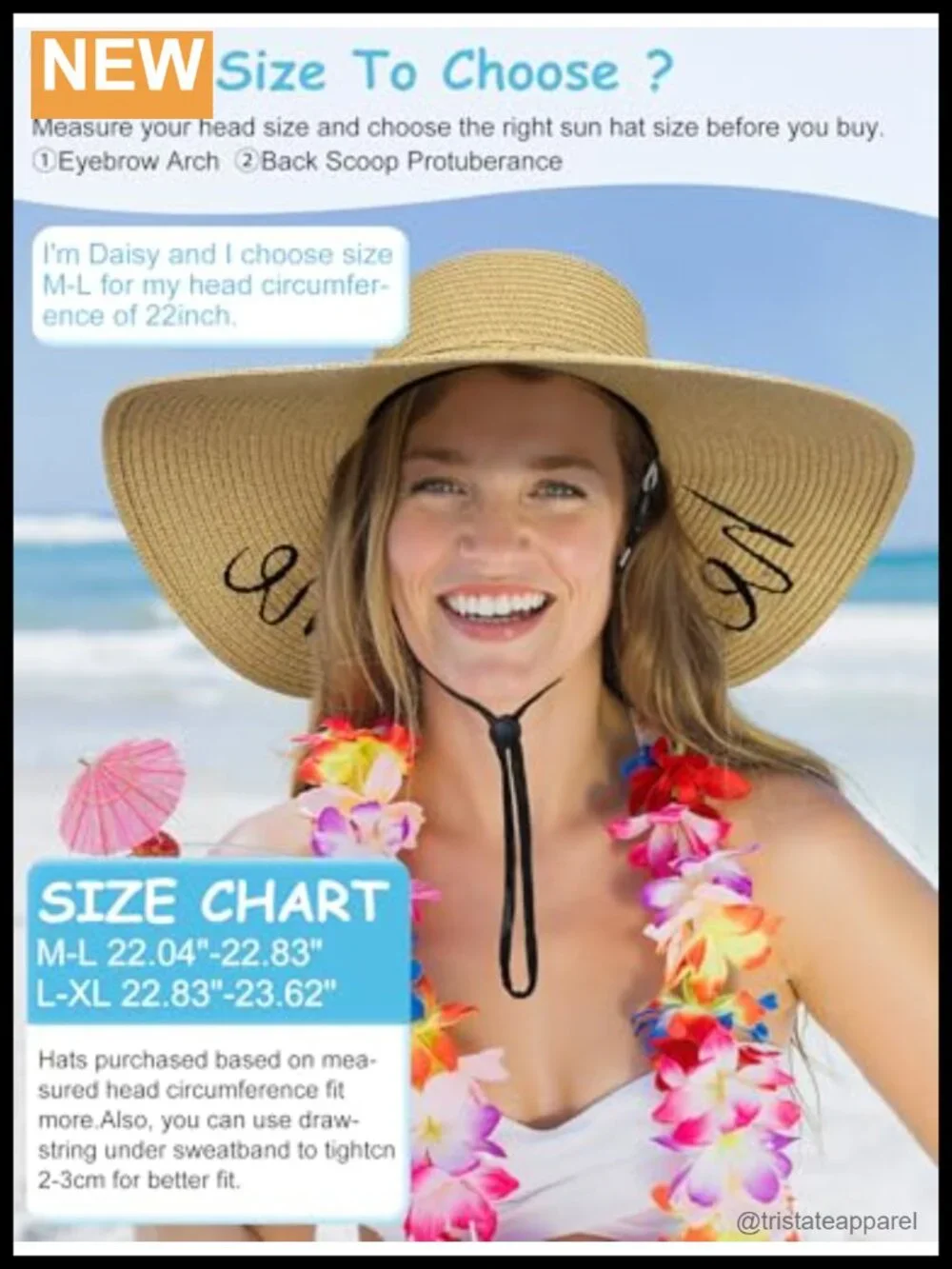 Floppy Wide Brim Straw Sun Hat for Women, Adjustable Beach Hat with Chin Strap,